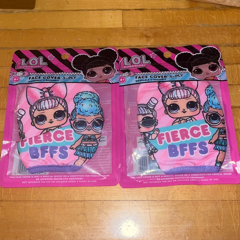 LOL Surprise! Kids pink face masks OS NWT NIB 2 pk